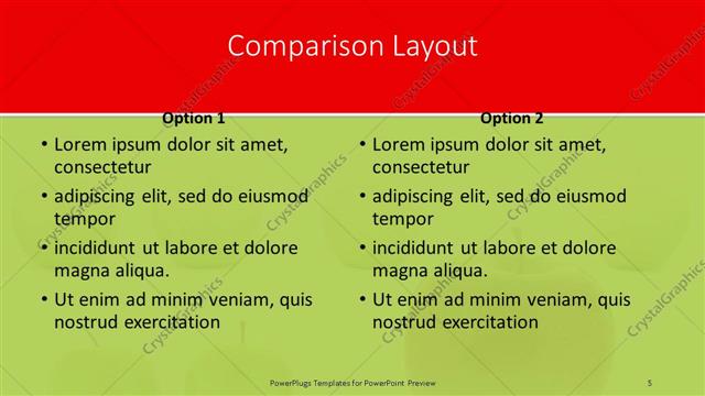 Comparison presentation slide layout