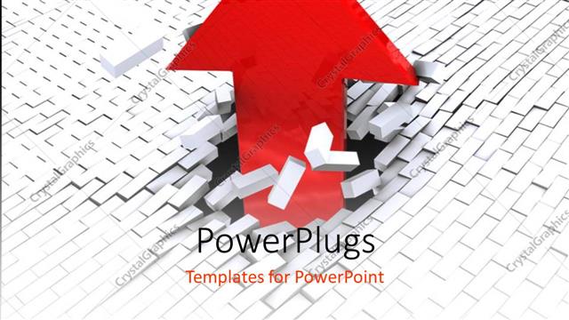  Presentation with limits - Large red arrow breaks through white brick surface