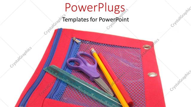  Presentation with bag - A large red and blue bag with stationery's on it