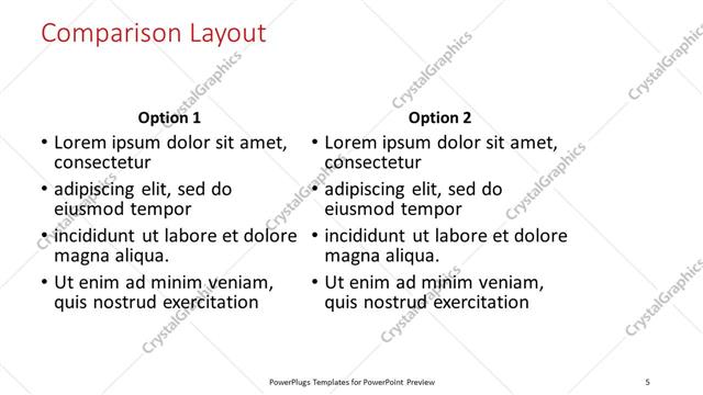 Comparison presentation slide layout