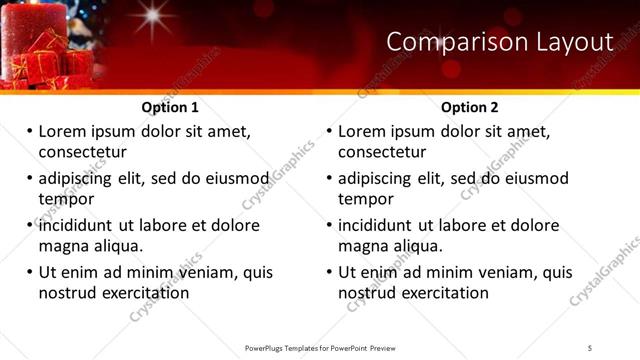 Comparison presentation slide layout