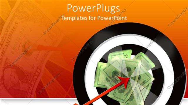  Presentation with target - A large red dart pn a target with dollar bills
