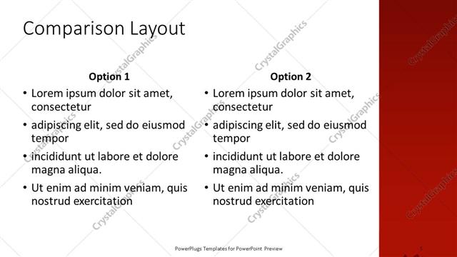 Comparison presentation slide layout