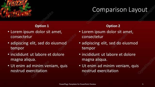 Comparison presentation slide layout