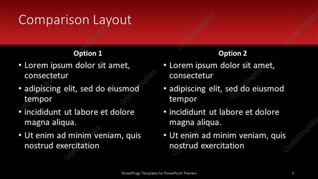 Comparison presentation slide layout