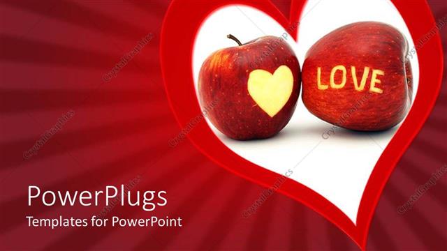  Presentation with heart love - A large red and white heart symbol with two apples in the middle of it