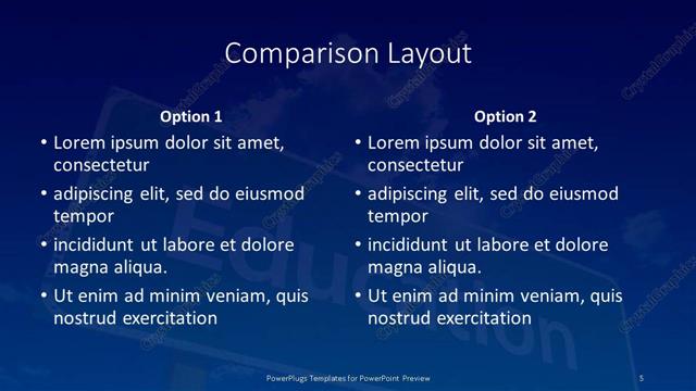 Comparison presentation slide layout