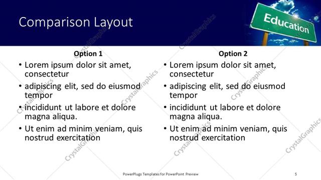 Comparison presentation slide layout