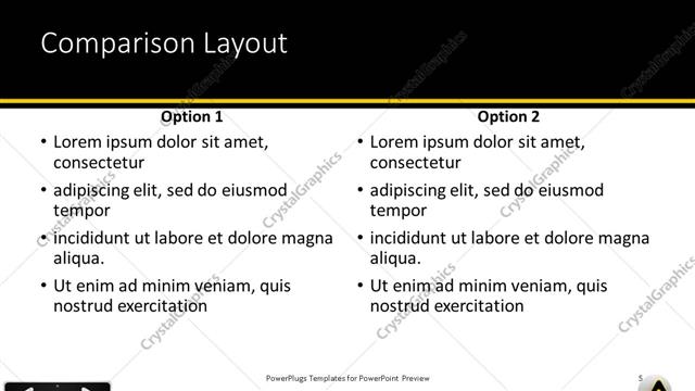 Comparison presentation slide layout