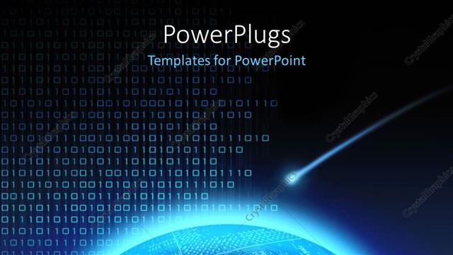  Presentation with binary blue - A large shining blue globe with lots of binary