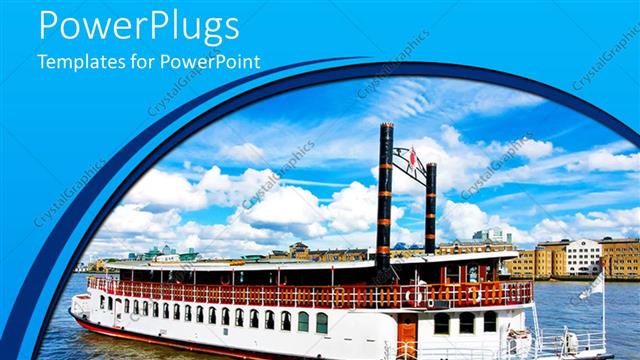  Presentation with steam - Large ship on a sea with a blue background