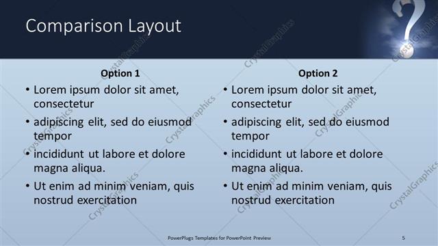 Comparison presentation slide layout