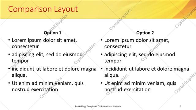 Comparison presentation slide layout