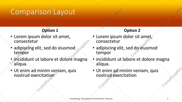 Comparison presentation slide layout