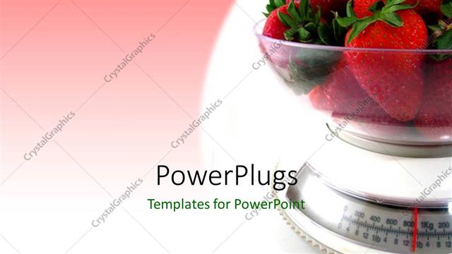  Presentation with strawberries - A large transparent kitchen scale with lots of strawberries