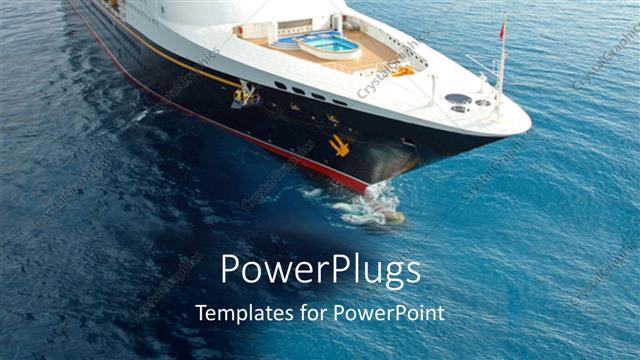  Presentation with transportation - Large white colored boat on a clear blue sea