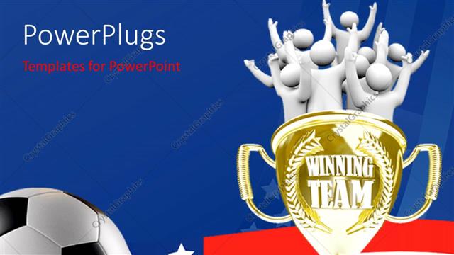  Presentation with winning - A large world cup with some 3D human characters standing in it