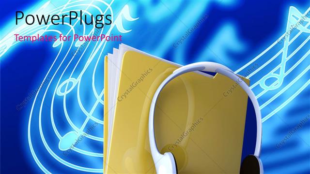  Presentation with yellow music - A large yellow file with a white headset in front of it