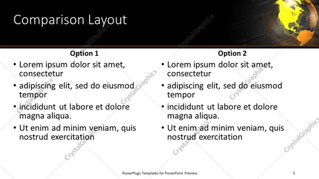 Comparison presentation slide layout