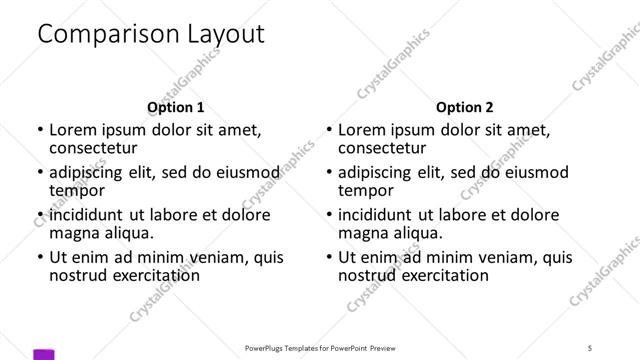 Comparison presentation slide layout
