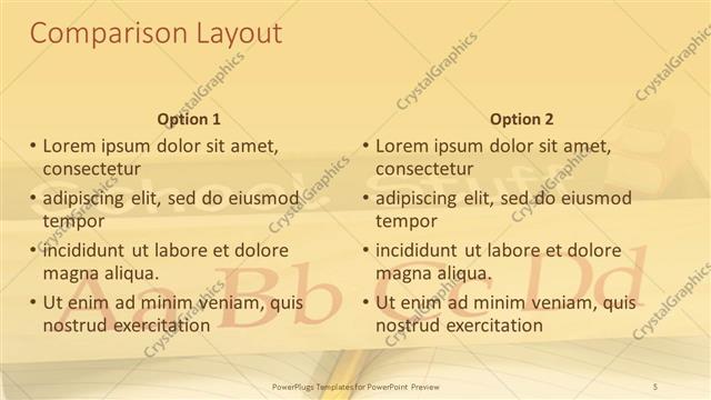Comparison presentation slide layout