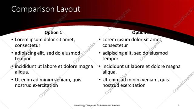Comparison presentation slide layout