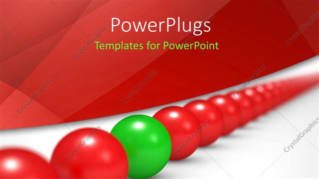  Presentation with stand - An arranged line of red colored balls with a green one in between
