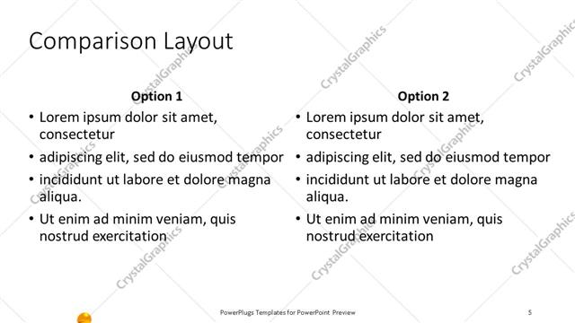 Comparison presentation slide layout