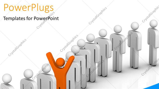  Presentation with queue - Leadership depiction with distinct orange 3D man in queue