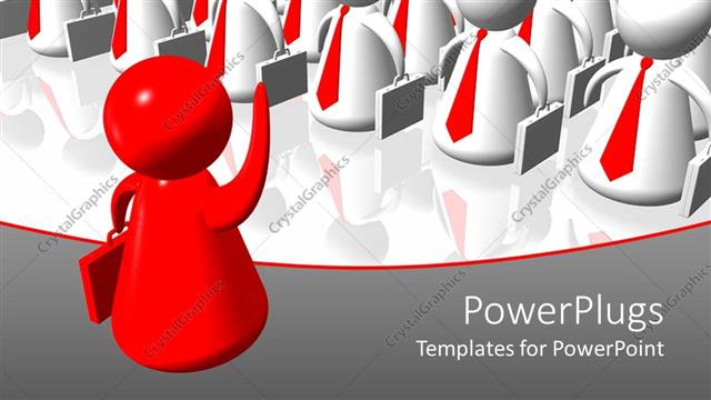  Presentation with team leadership - Leadership management metaphor with red figure leading team of white business people figures