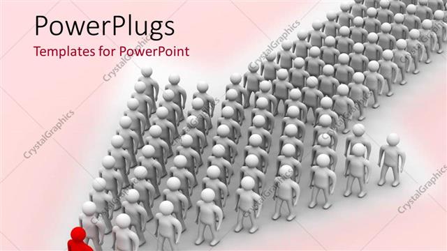  Presentation with leader - Leadership metaphor with red man at front of silver men standing in arrow shape