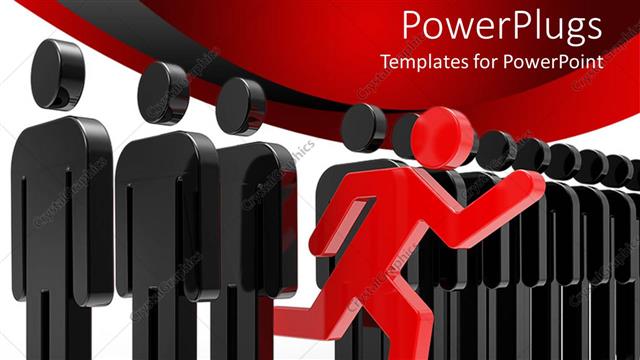  Presentation with running person - Leadership metaphor with red person running through line of black humans