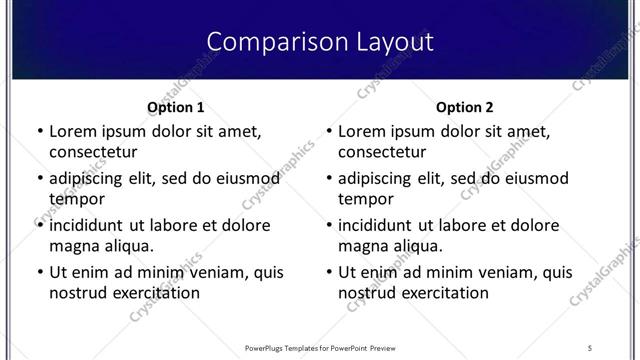 Comparison presentation slide layout