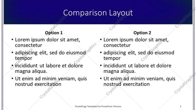Comparison presentation slide layout
