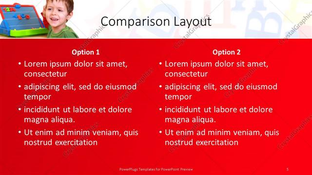 Comparison presentation slide layout