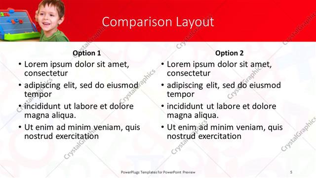 Comparison presentation slide layout