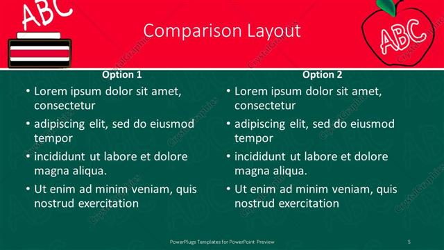 Comparison presentation slide layout