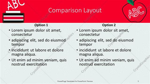 Comparison presentation slide layout