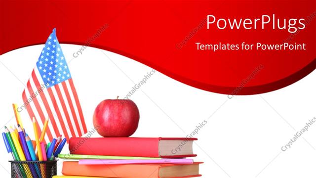  Presentation with pile - Learning depiction with red apple on book pile and pencils in cup