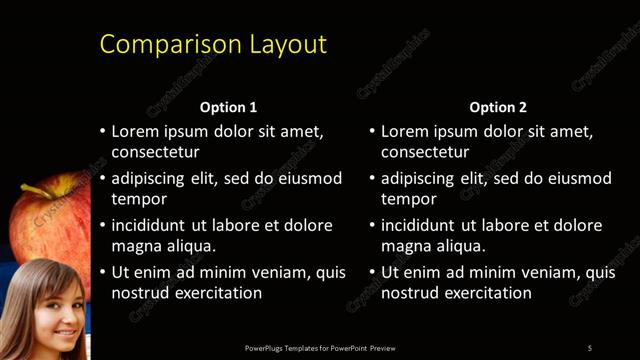 Comparison presentation slide layout