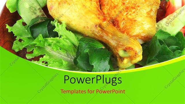  Presentation with roasted chicken - A leg piece with a lot of salad in a plate