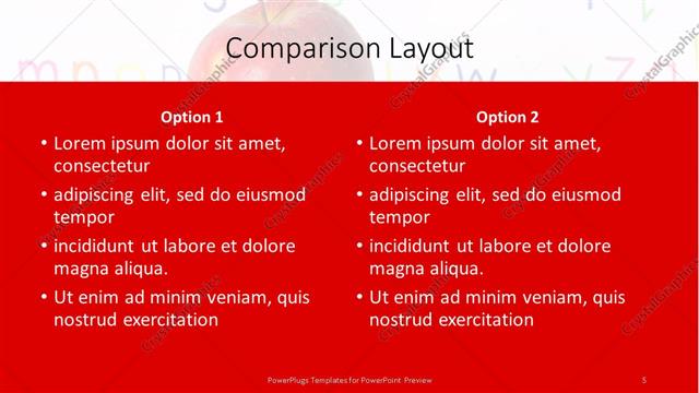 Comparison presentation slide layout