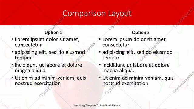Comparison presentation slide layout