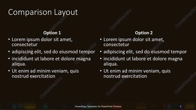 Comparison presentation slide layout