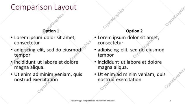 Comparison presentation slide layout