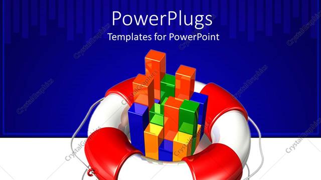  Presentation with statistics - Life preserver protecting bar graph, blue and white background