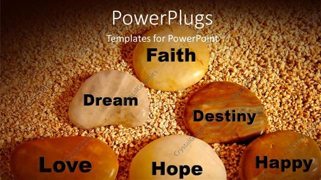  Presentation with simple - Life words on smooth stones on little brown grains