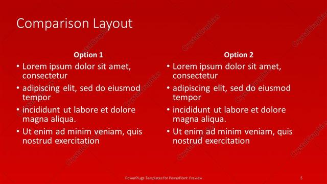 Comparison presentation slide layout
