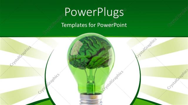  Presentation with bulb brain - Light bulb with human brain as filament on green and white background