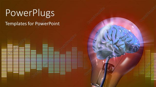  Presentation with bulb brain - Light bulb with human brain as filament and equalizer bars in background